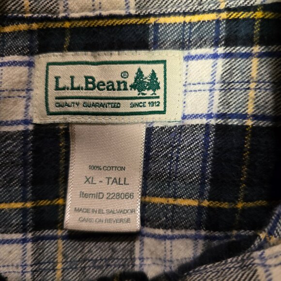 L.L. Bean Men's Scotch Plaid Flannel Shirt Navy White 228066 Size XL Tall - Picture 6 of 6